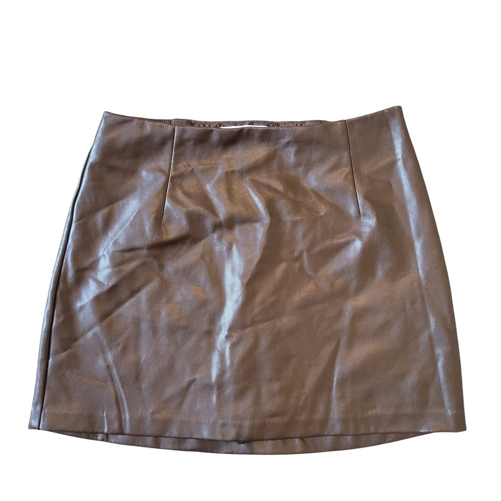 Abercrombie & Fitch Small Mini Skirt Brown Vegan Faux‎ Leather Side Zip Slim Fit